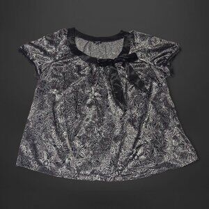 Apt 9 Black & Silver Floral Silky Bow Blouse